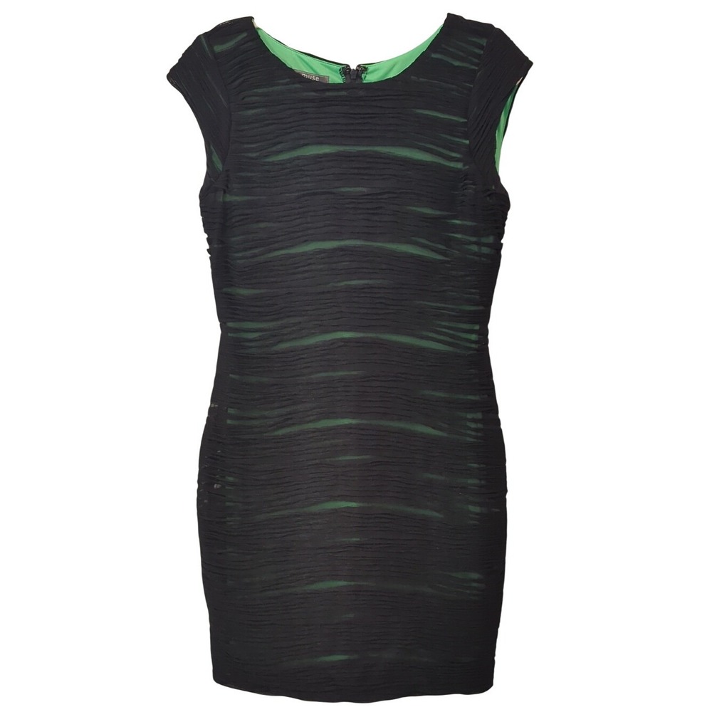 Black Ruched Sheath‎ Dress with Green Lining size 6